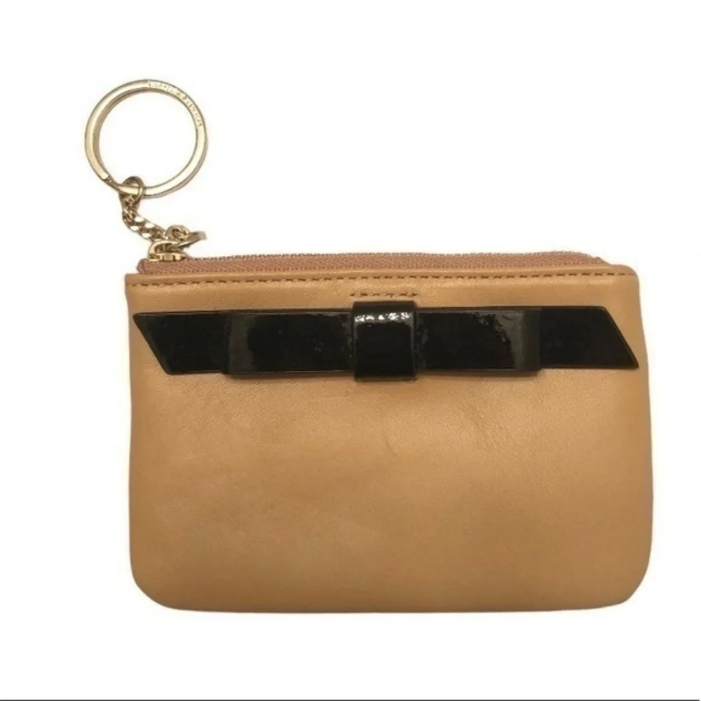 Kate spade tan black bow coin keychain wallet